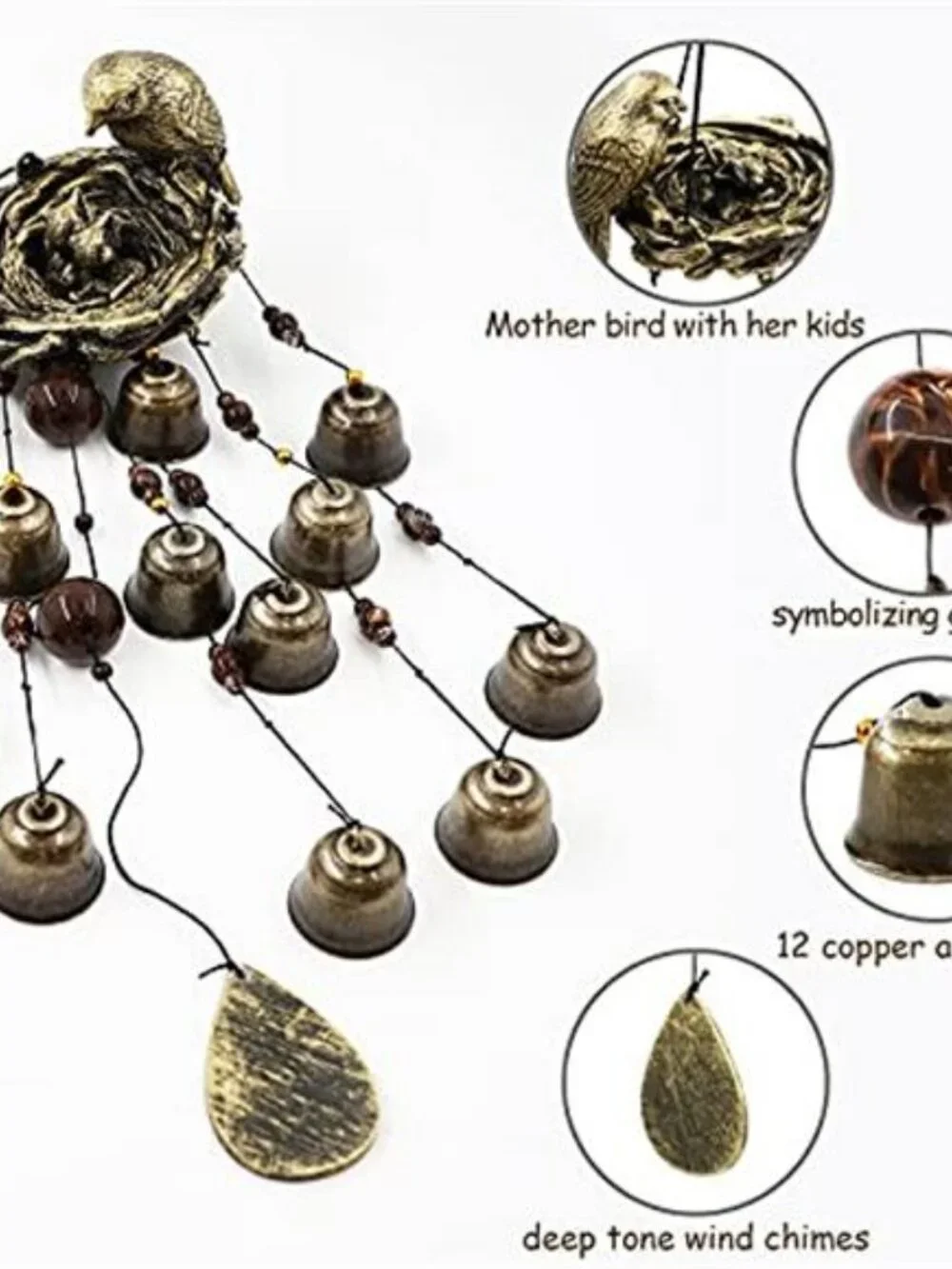 Bird Nest Wind Chimes Wind Chimes for Outside with 12 Wind Bells for Glory